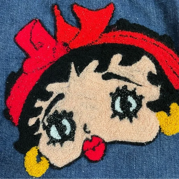 VINTAGE Blue Denim LEE Cut-Off BETTY BOOP Embellished JEAN JACKET Vest - Picture 3 of 4
